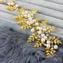 2016 Fashion bright gold leafs rhinestone crystal pearl headwear women elegant vintage headband bridal font b
