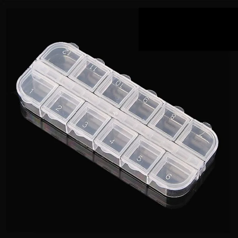 

12 Grid Nail Organizer Box Art Product Plastic Storage Case Rhinestones Dired Flower Earring Jewelry Container H1