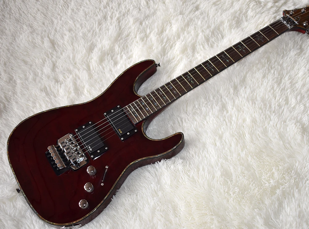 

Factory Custom Wine Red Electric Guitar with Flame Maple Veneer,Abalone Frets Inlay,Double Rock,High Quality,Can be Customized