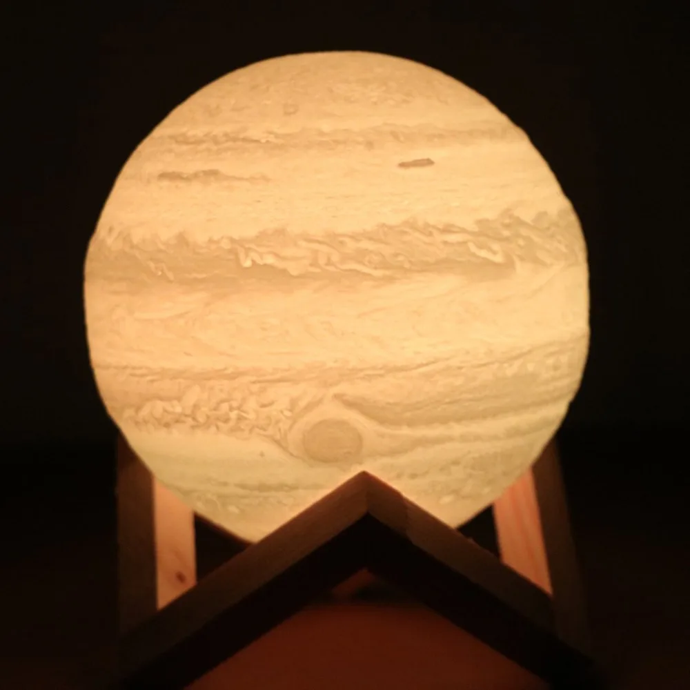 Rechargeable LED Night Light Moon Lamp 3D Print Jupiter Lights 2 Colors Touch Switch Usb Led