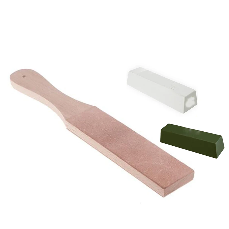 Leather Strop with Compounds Kit, 1 Piece Leather Honing Strop Block