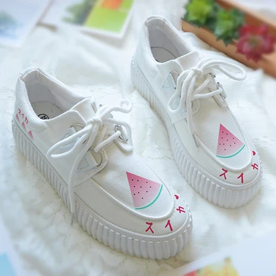 

Korean Harajuku lovely cherry chibi Maruko hand-painted shoes low to help loose sponge casual canvas shoes
