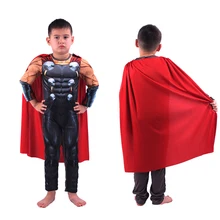 Детский костюм с мускулами Тора и молота; комбинезон для Хэллоуина для мальчиков; накидка; детский комплект одежды с изображением Мстителей; детская одежда для костюмированной вечеринки