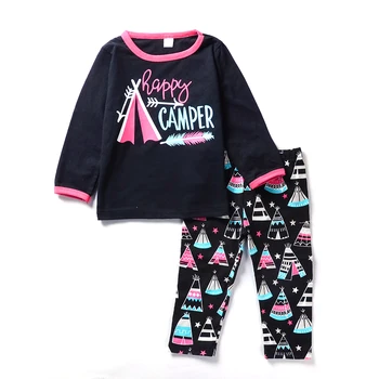 

Fashion Baby Kleding Happy Camper Print Tops+Pants Kids Clothes 2Stk