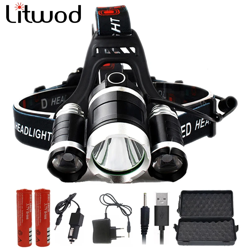

DZ30 HEAD Torch 3 T6 9000LM 3 XM-L T6 LED Headlight 9000 Lumen Head Lamp frontal Flashlight Headlamp for battery AC charger