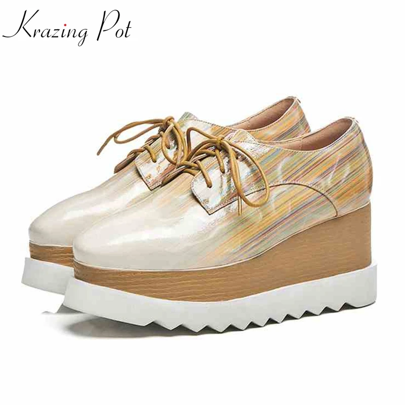 

Krazing Pot high quality microfiber patterns wedges high heels women pumps oriental lace up fashion platform oxford shoes L8fk