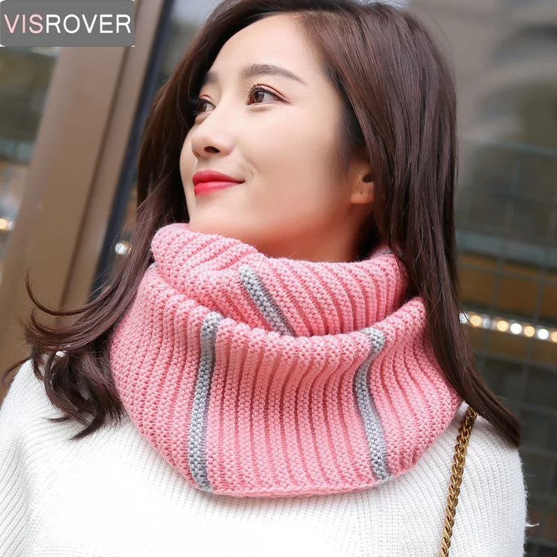 

VISROVER Free Shipping Kniited Scarf Lic Winter Women Round Scarfs Infinity Snood Ladies Stripe Circle Ring Loop Scarf Unisex