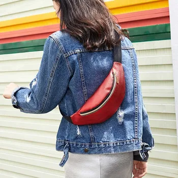 

Portable Red Women Casual Sports Waist Bag Sport Mini Bag Waterproof Purse Canvas Breast Package Messenger Waist Bag Leather