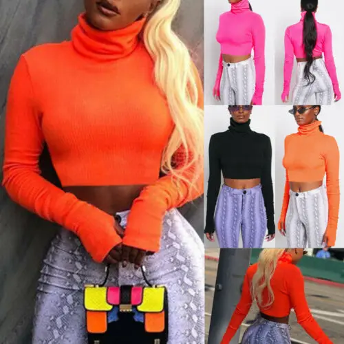 

NEW Warm Autumn Winter Womens Turtle Neck High Collar Long Sleeve Pullover Plain Sweater Crop Tops Ladies Casual Stretch Clothes