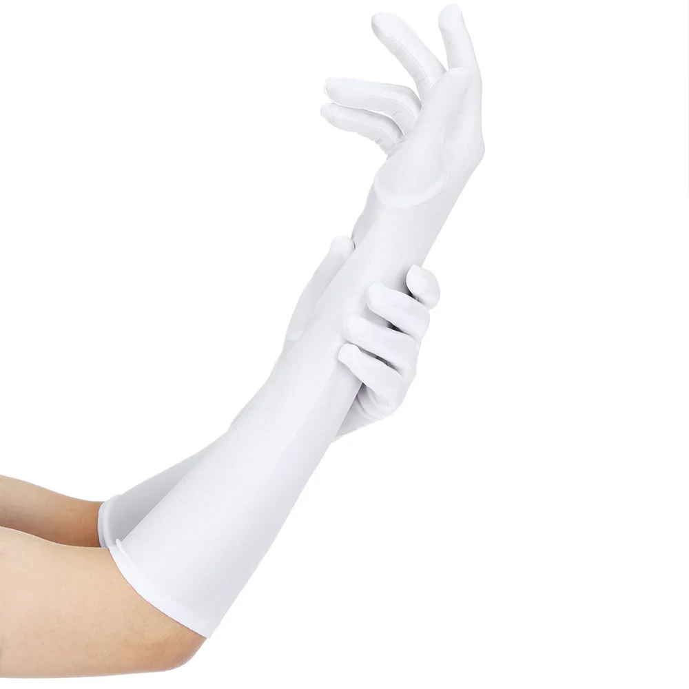Женские перчатки черные белые перчатки Сексуальные вечерние перчатки 22 дюймов длинные черные белые Сатиновые перчатки Guantes Invierno Mujer сексуальные перчатки#10