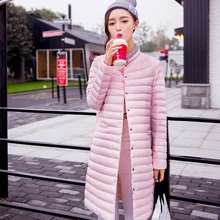 Новая корейская мода Женское пальто на утином пуху длинный дизайн тонкая куртка для дам размера плюс светильник верхняя одежда розовый серый черный xl
