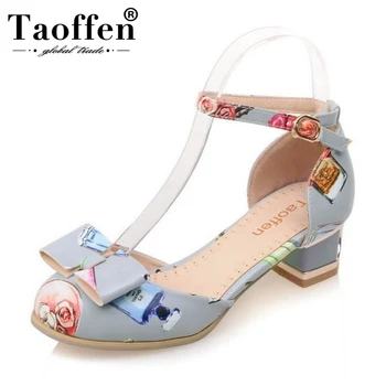

TAOFFEN Size 32-43 Women Round Toe Sandals Bowknot Ankle Strap Summer Shoes Women Concise Office Lady Daily Leisure Footwear
