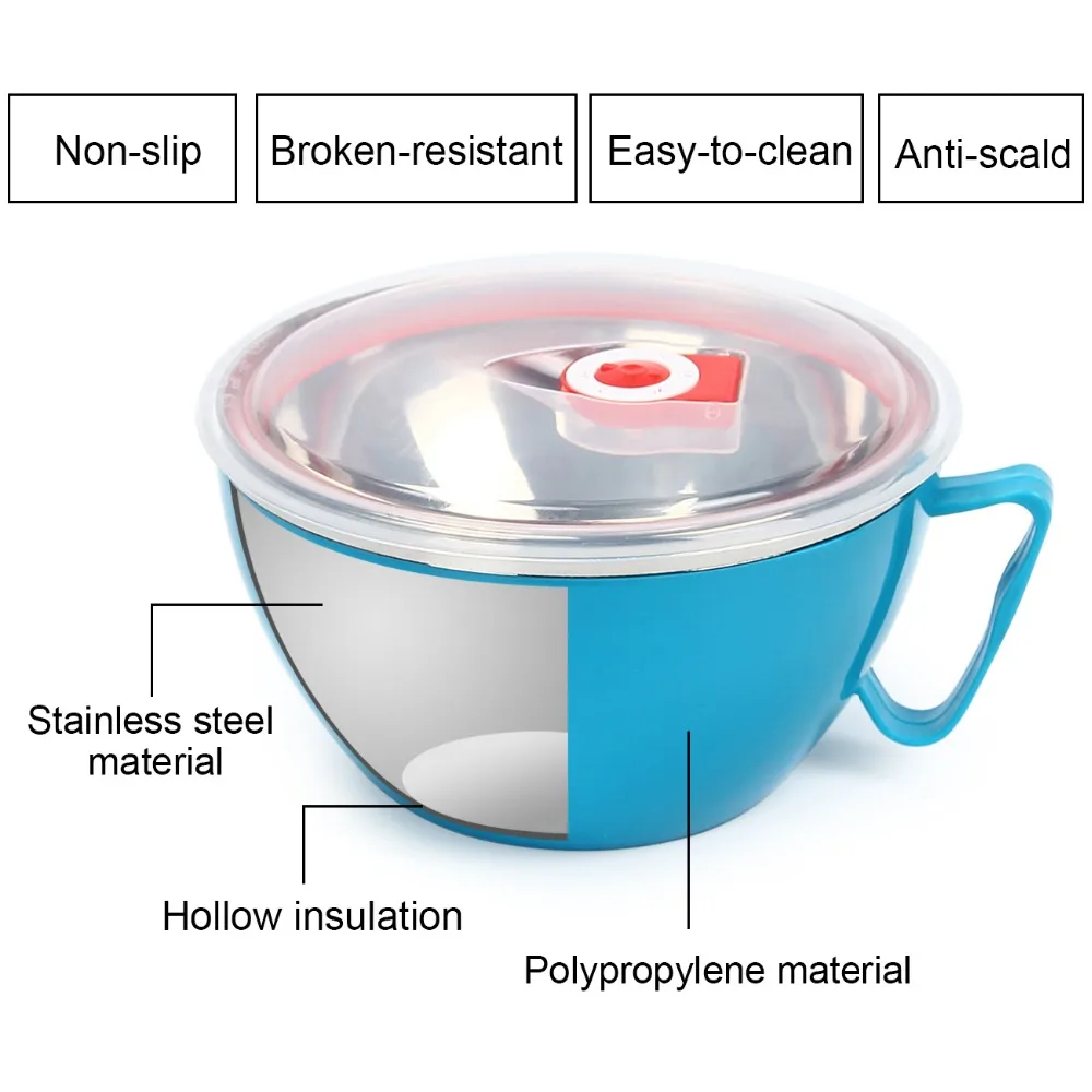 900 мл чаша из нержавеющей стали чаша для лапши быстрого приготовления с крышкой с ручкой большой контейнер для еды из нержавеющей стали чаши для риса и супа чаша