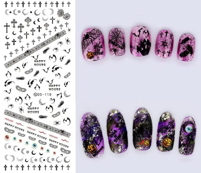 

DS118 DIY Water Transfer Nails Art Sticker Black Bat Crosses Element Nail Wrap Sticker Tips Manicura nail foil transfer Stickers