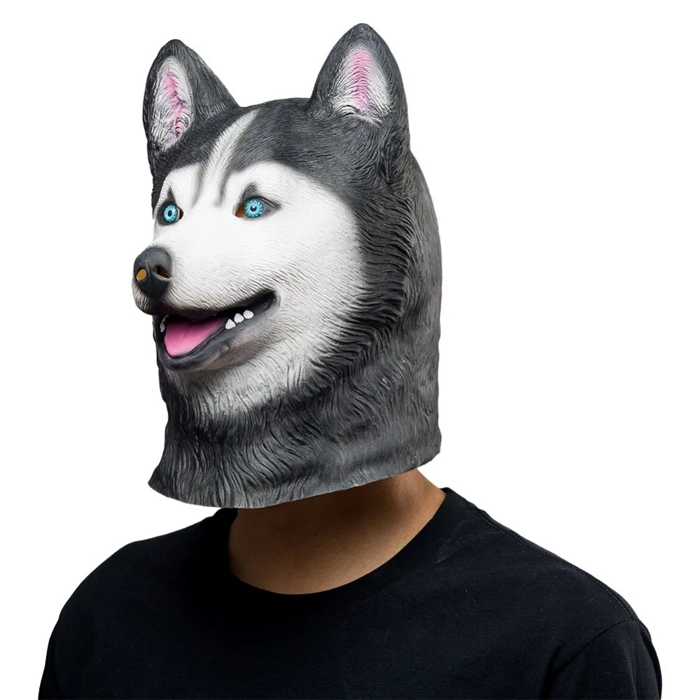 Halloween Animal Latex Masks Siberian Husky Dog Full Face Mask Adult