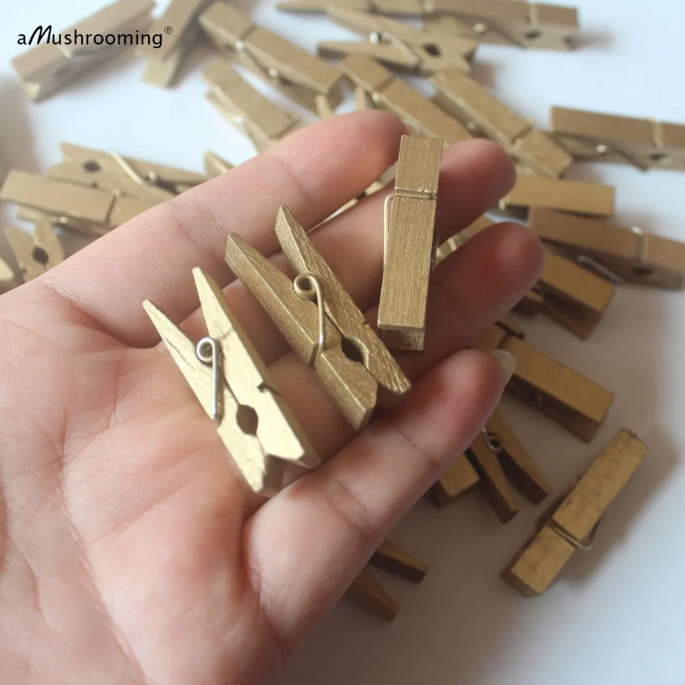 50 Metallic Gold Mini Clothespins 35mm Christmas Party Decor Photo Wall