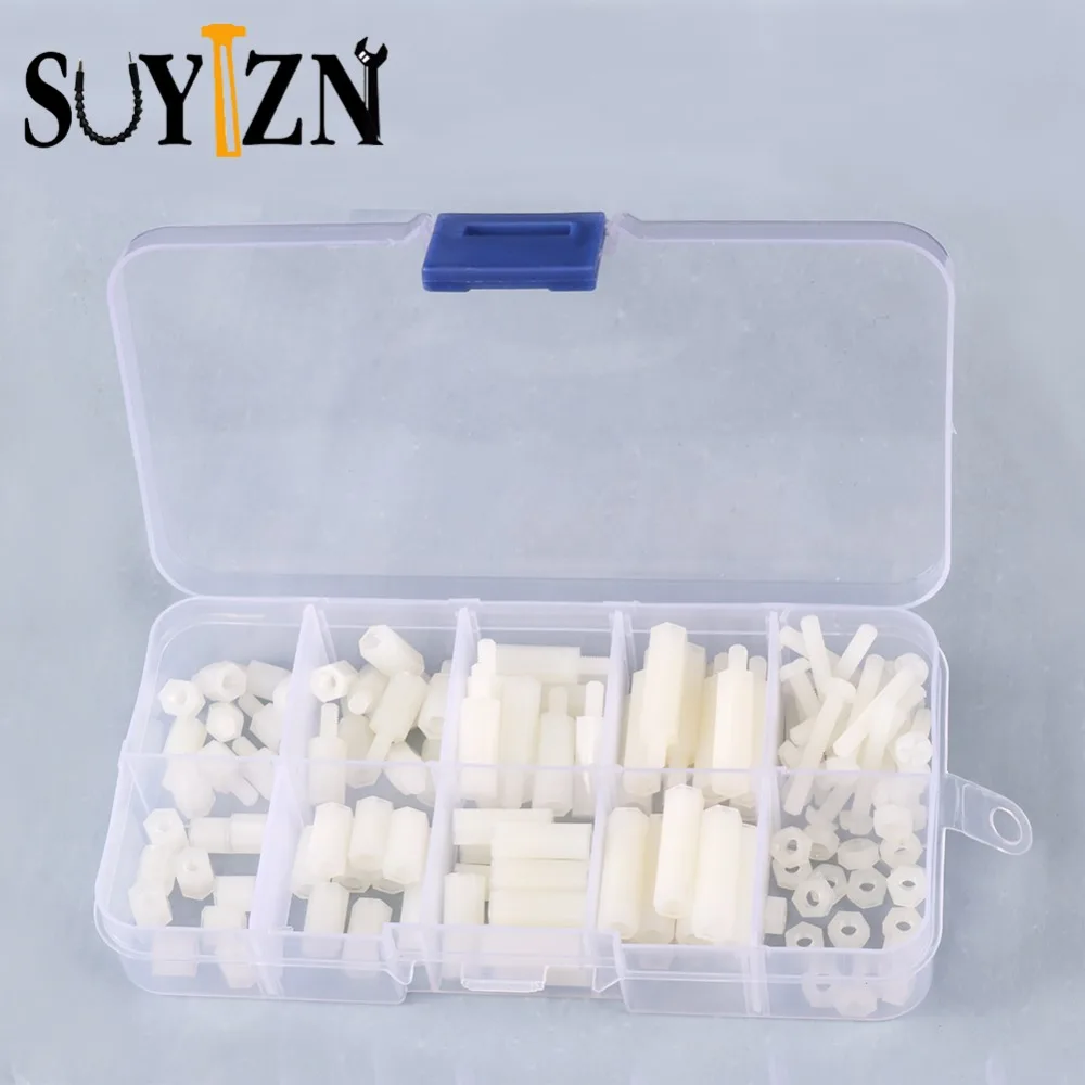 120pc M3 Nylon Spacers Bolt Nut Screw Set White Bolts Nuts Kit Mf Hex