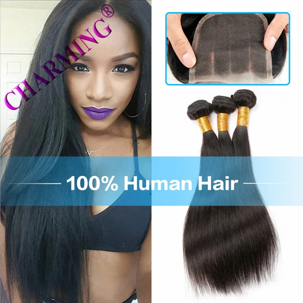 Brazillian font b Straight b font font b Hair b font 3 Bundles With Lace Closures
