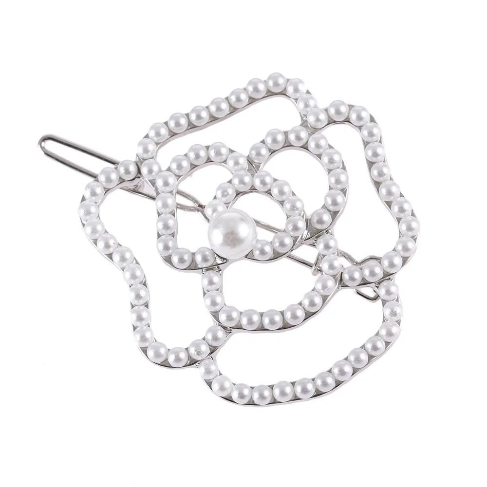 

1pc Hair Clips For Women Alloy Creative Hairpin Pearl Rose Hair Clips Cutout Rhinestone Hairpin Clips G0730