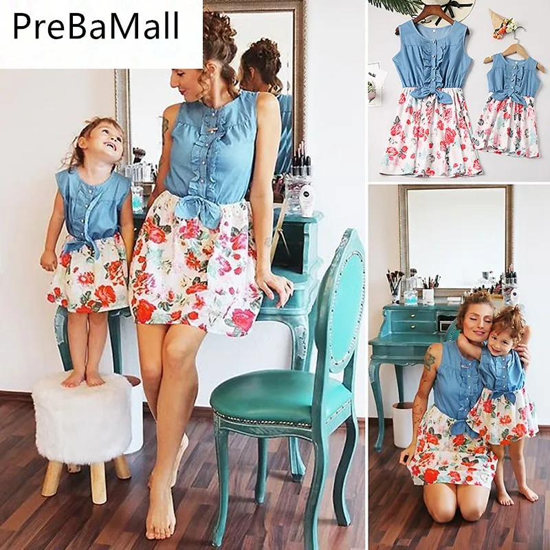 

2019 Loose Mother and Daughter Clothes Family Matching Outfits Floral Dress Summer Girl Women Boho Dress Sundress C50