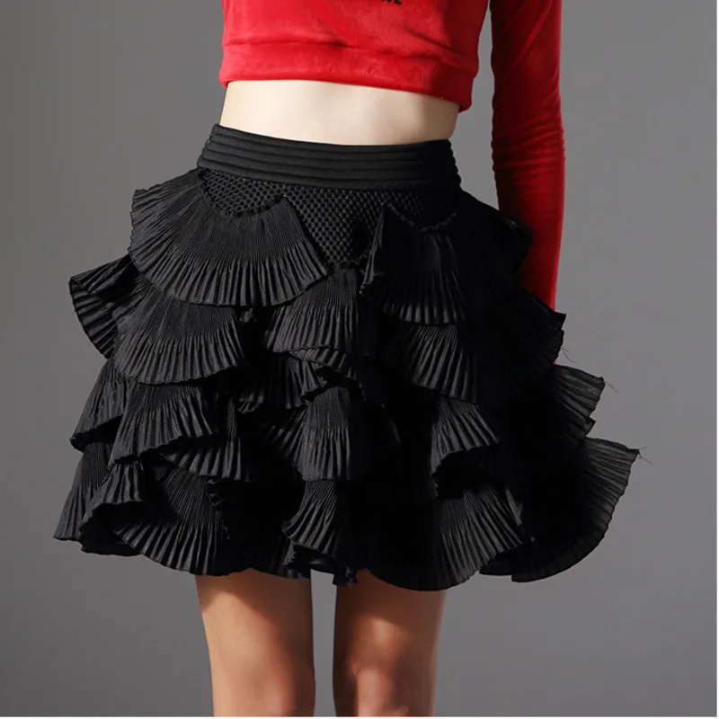 

[EWQ] New Autumn 2020 Fashion Solid Ruffles Patchwork Above Knee Mini Casual Short Personality Half-body Skirt Women AZAA830