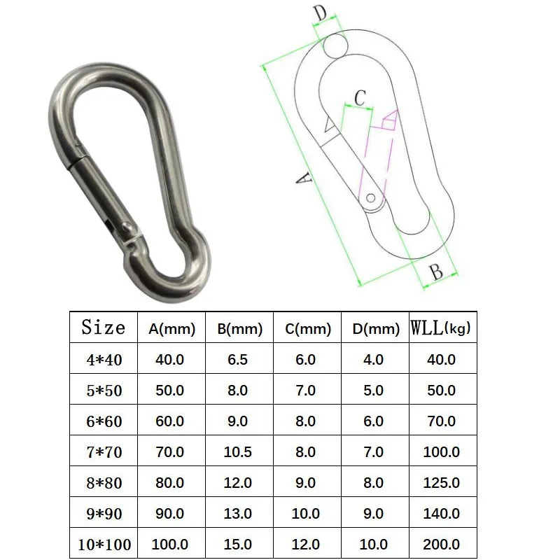 10 шт. 304 Нержавеющая сталь альпинистская Пряжка пружинный Карабин брелок-карабин M4 M5 M6 M7 M8 такелаж оборудования