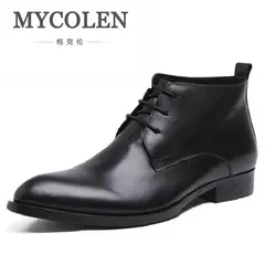 MYCOLEN/брендовые качественные кожаные мужские ботинки с высоким берцем, кожаные туфли на плоской подошве, деловые Дизайнерские мужские