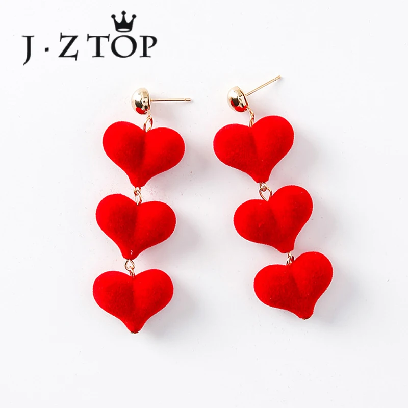 

JZTOP Winter Heart Earrings Love Velvet Pendant Long Tassel Stud Earrings Woman Fashion Banquet Party Boucle D'oreille Jewelry