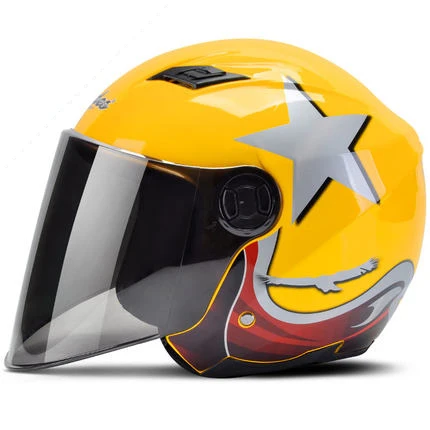 Moto rcycle шлем 3/4 открытый шлем для скутера capacete moto rbike шлем модульный откидной шлем casco moto с объективом светодиодный свет - Цвет: Yellow  star