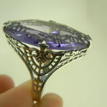 Mayor procesamiento personalizado y al por menor anillo de plata antigua ahueca hacia fuera la púrpura anillo noble bellamente tallado patrón decorativo