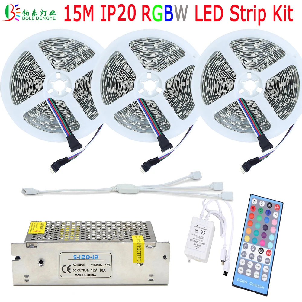 

15M 10M 5050 RGBW RGBWW LED Strip RGB White Warm White Non Waterproof Diode Tape +40Key RGBW Remote Controller + DC12V 10A Power