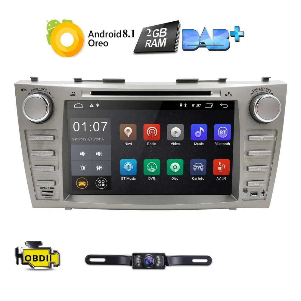 Excellent 8" 2 Din Android 8.1 Car DVD Radio For Toyota Camry AURION 2007 2008 2009 2010 2011 Stereo Gps Navigation SWC 2GB RAM+Camera+Map 1