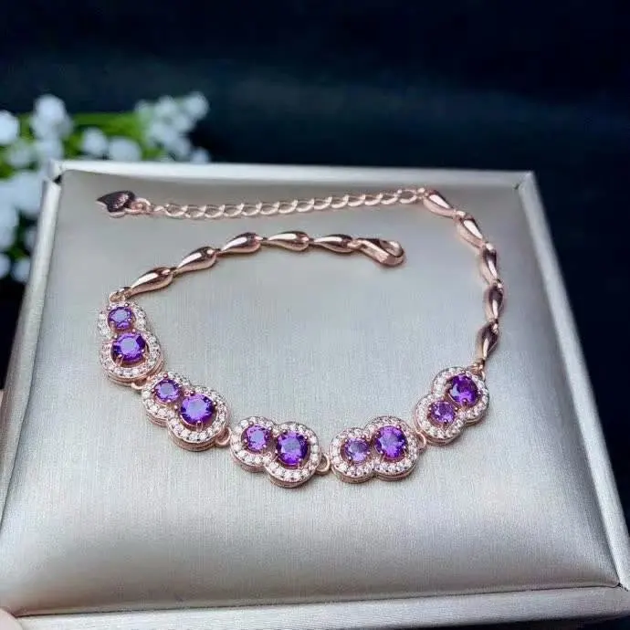 

shilovem 925 sterling silver piezoelectric amethyst link bracelets fine Jewelry women trendy party plant gift new bl03030404agz