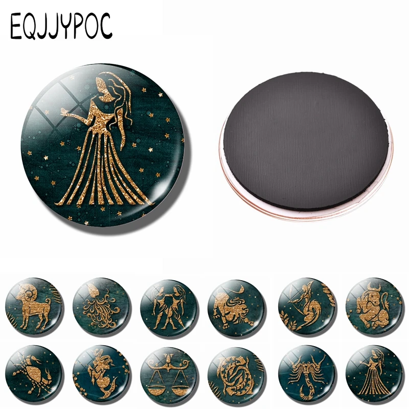

2018 Fashion 12 Zodiac Sign 30 MM Fridge Magnets Glass Dome Magnetic Refrigerator Stickers Note Holder Personality Home Decor