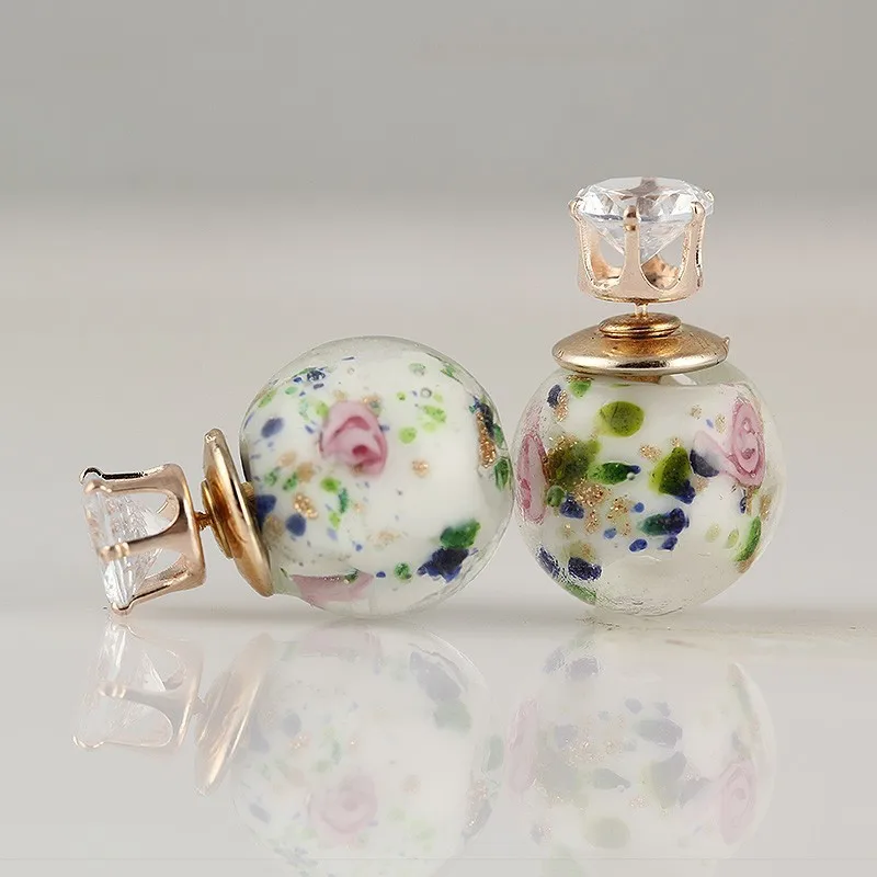 

Imitate Blue And White Porcelain Earings Fashion Jewelry 2016 3 Colors Large Double Glass Stud Earrings For Women