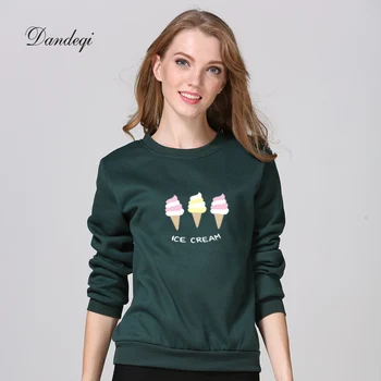 

Dandeqi Women Sweatshirt Lovely Ice Cream Printed Thick Fleece Winter Autumn Harajuku Hoodies Long Sleeve Jumper Drop Shipping