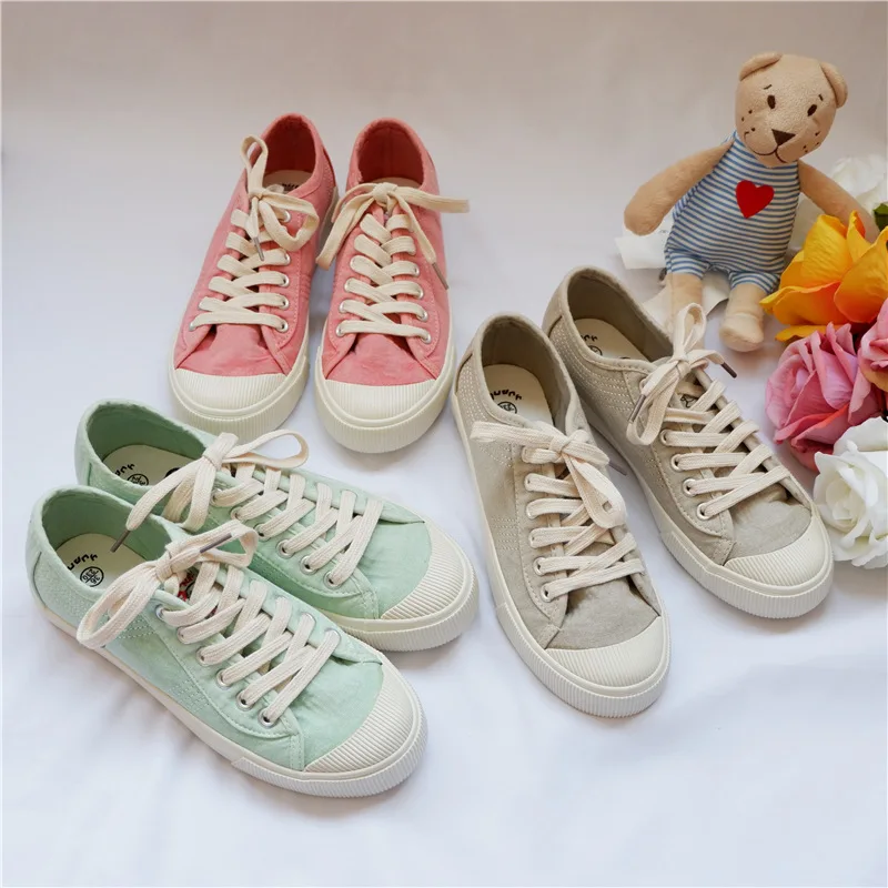 

Spring Women Canvas Shoes Trainers Platform Ladies Vulcanized Tenis Femino Solid Color 2019 New Woman Pink Sneakers Beige 35-40