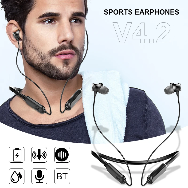 Mpow Active Noise Cancelling Sport Headphones Hi-Fi Stereo Magnetic Neckband Headset Bluetooth V4.2 Waterproof Earbuds with Mic (9)