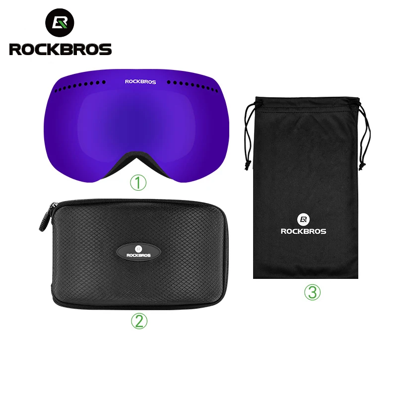 ROCKBROS лыжные очки Профессиональные противотуманные двухслойные Снег УФ-защита Сноубординг носить близорукость лыжные очки