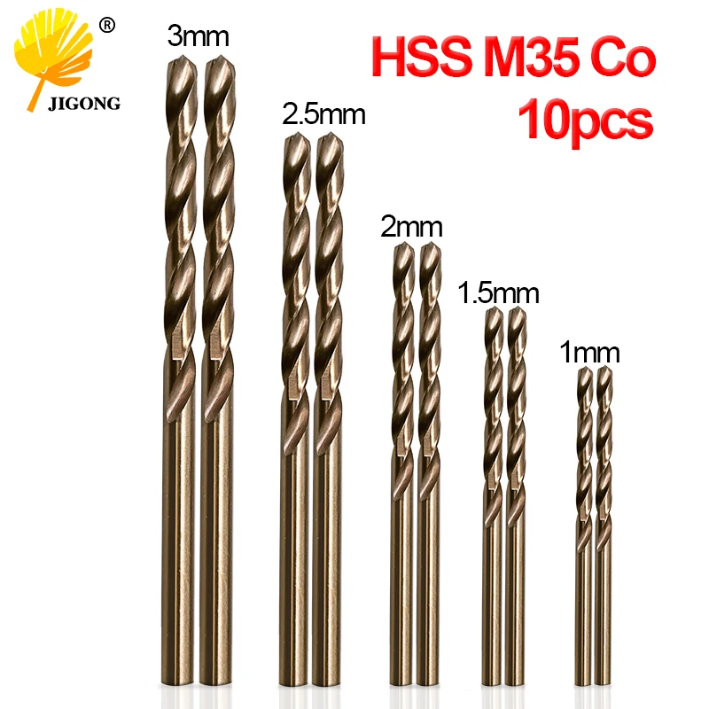 JIGONG 1 Set Twist Drill Bit Set HSS M35 Co Drill Bit 1mm 1.5mm 2mm 2.5mm 3mm used for Steel Stainless Steel