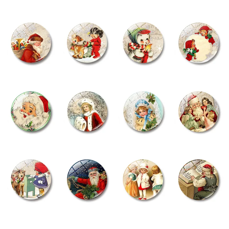 

10PCS Sell like Hot Cakes Christmas Old Man Elk Time Gem Magnetic Glass Fridge Magnet 25mm Cartoon Multiple Magnetic sticker