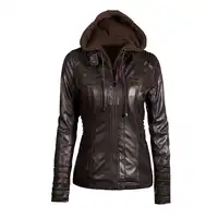 2019 Spring Winter Warm Jacket Women's Faux Leather Hooded Jacket Zippered Hoodie Short Slim Motorcycle Coat female Streetwear