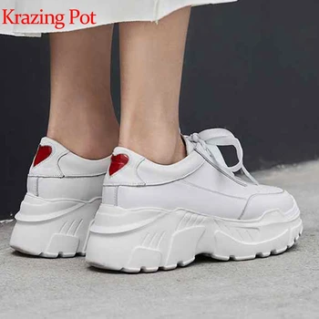 

Krazing Pot 2019 genuine leather platform superstar breathable round toe lace up love patterns thick bottom vulcanized shoes L03
