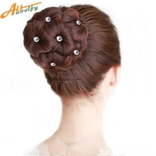 Allaosify Синтетические Искусственные шиньон булочка шиньон 9 цветов Кристалл Стразы ролик клип в поддельные волосы высокая температура волокна
