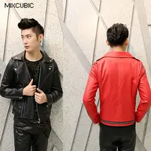 MIXCUBIC английский стиль ночной клуб костюмы pu кожаные куртки мужские красные повседневные тонкие эполеты pu кожаная верхняя одежда для мужчин, M-XL