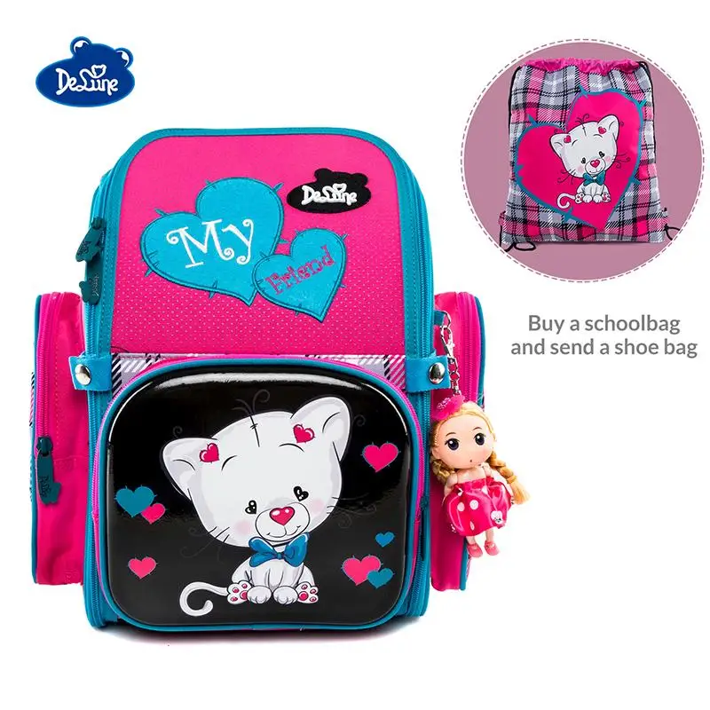 Delune От 5 до 9 лет с фабрики, новые школьные сумки, ортопедический рюкзак, ранец с рисунком, Mochila Infantil, детский школьный рюкзак для девочек - Цвет: PCS6pink