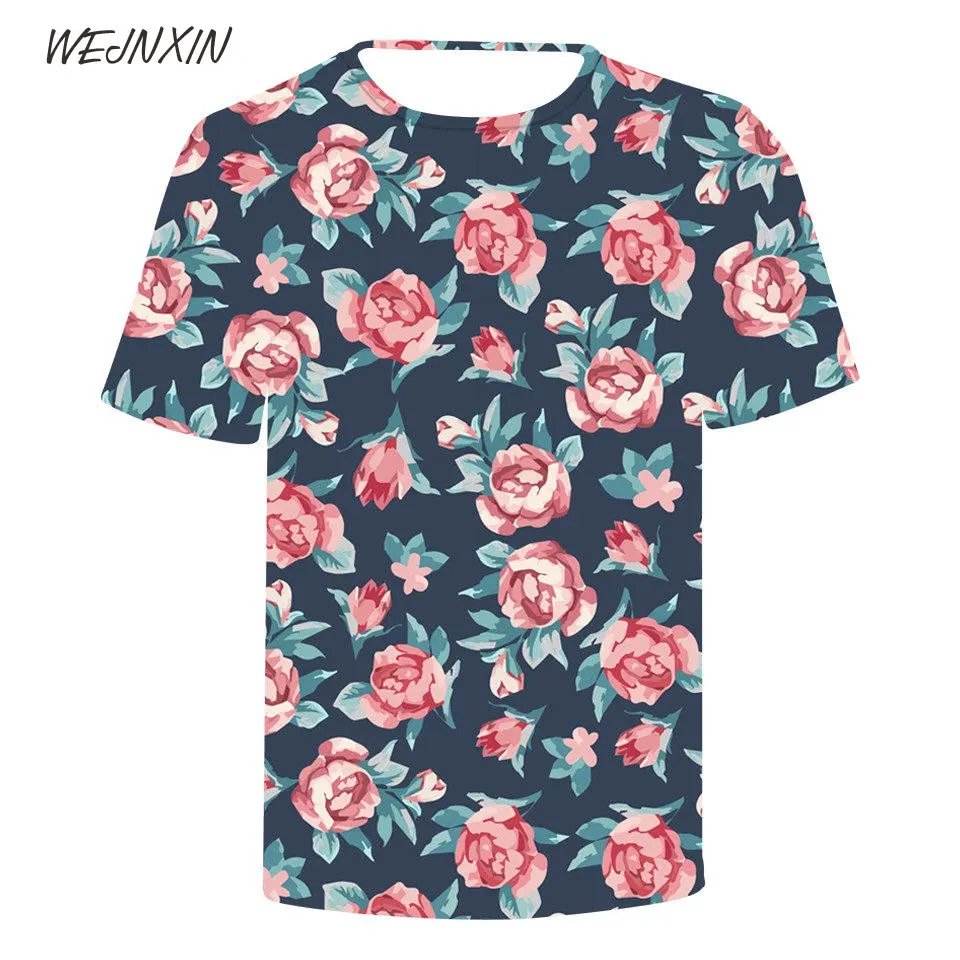 WEJNXIN New Arrival Hiphop 3D T Shirt Red Flowers Leaves 3D Printed T ...