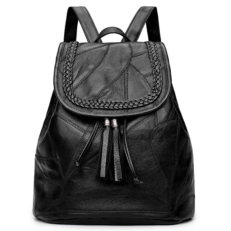 100 Real Leather Backpack Women Black School Bags Cow Leather