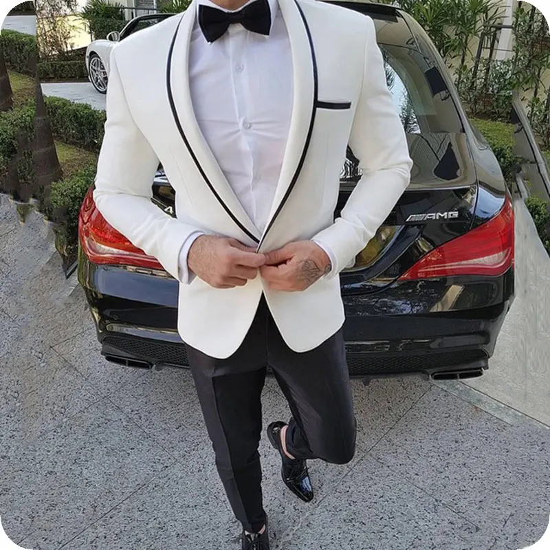 

Latest Coat Pant Designs White Men's Wedding Suits Groom Tuxedo Slim Fit Best Man Blazer 2Piece Costume Homme Terno Masculino