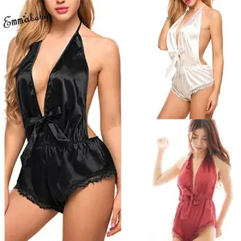 

Women Sexy Lace Satin Silk Backless Nightwear Sleepwear Pajama Set